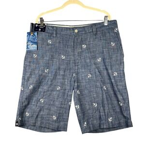 CREMIEUX MADISON Blue Chambray Shorts Mens Size 36 Pockets Zip Anchors Nautical